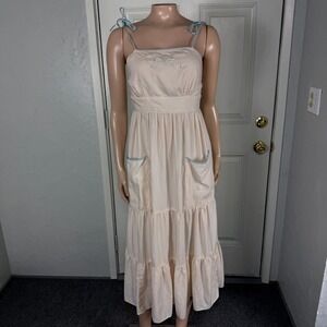 Vintage 70s Bill Berman California Dress Pockets Floral Embroidered Cottage P3-9